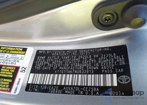 2022 Toyota Camry Se from USA, damaged, VIN 4T1G11AK7NU632913